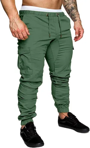 Mens Slim Fit Cargo Sweatpants with Pockets Workout Gym Lightweight Sweat Pants Elastic Waist Sweat Pants Trouser