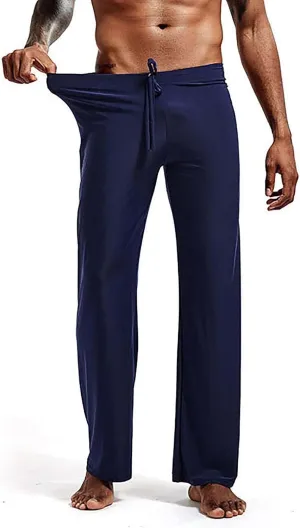 Mens Soft Long Yoga Pajama Sexy Low Rise Elastic Drawstring Lightweight Big Knit Lounge Sleep Bottoms Sweatpants