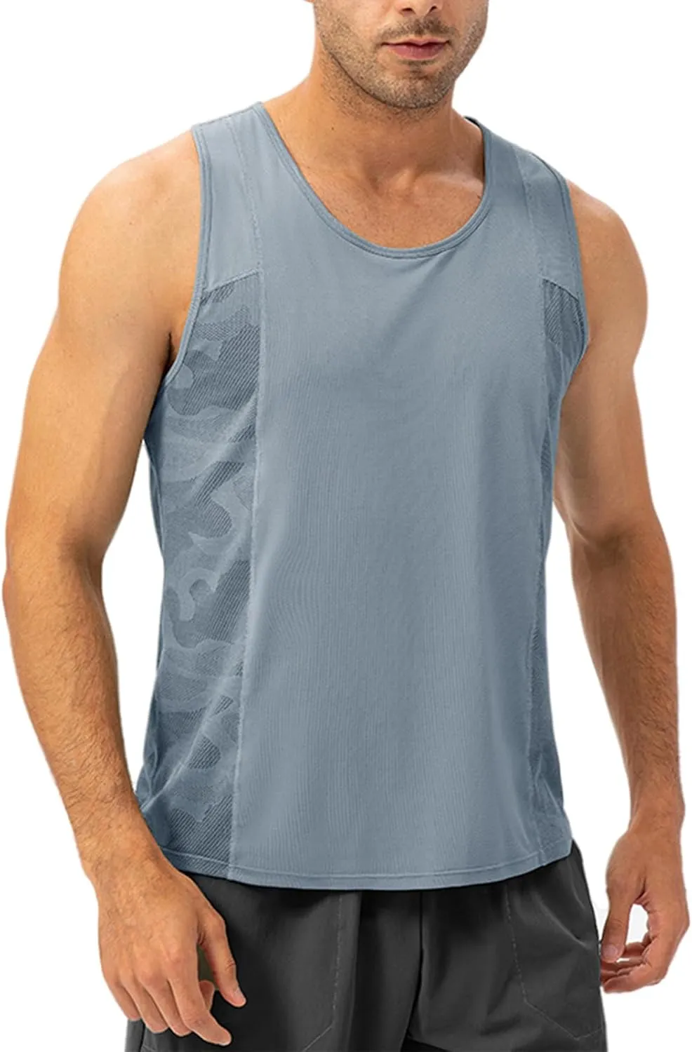 Men's Solid Color Gym Vest Sleeveless Round Neck Quick Dry Training Gym Shirt T-Shirt