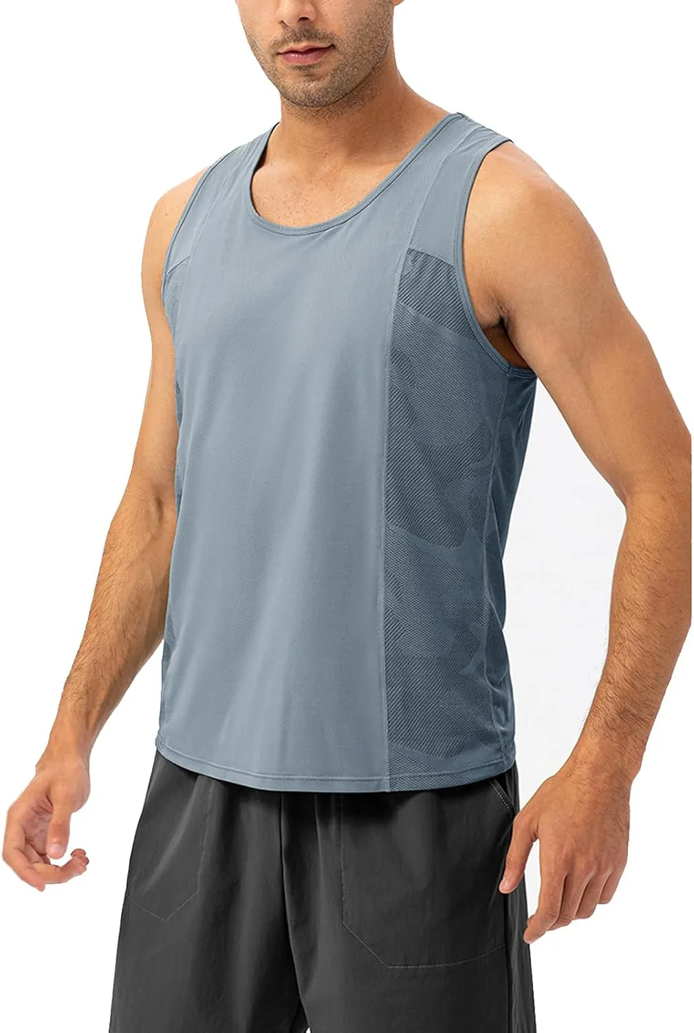 Men's Solid Color Gym Vest Sleeveless Round Neck Quick Dry Training Gym Shirt T-Shirt