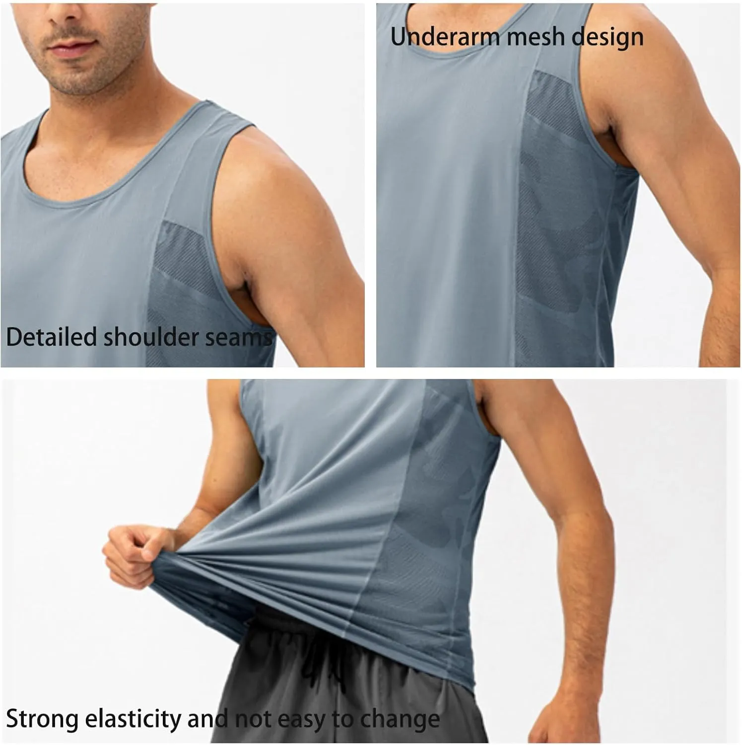 Men's Solid Color Gym Vest Sleeveless Round Neck Quick Dry Training Gym Shirt T-Shirt