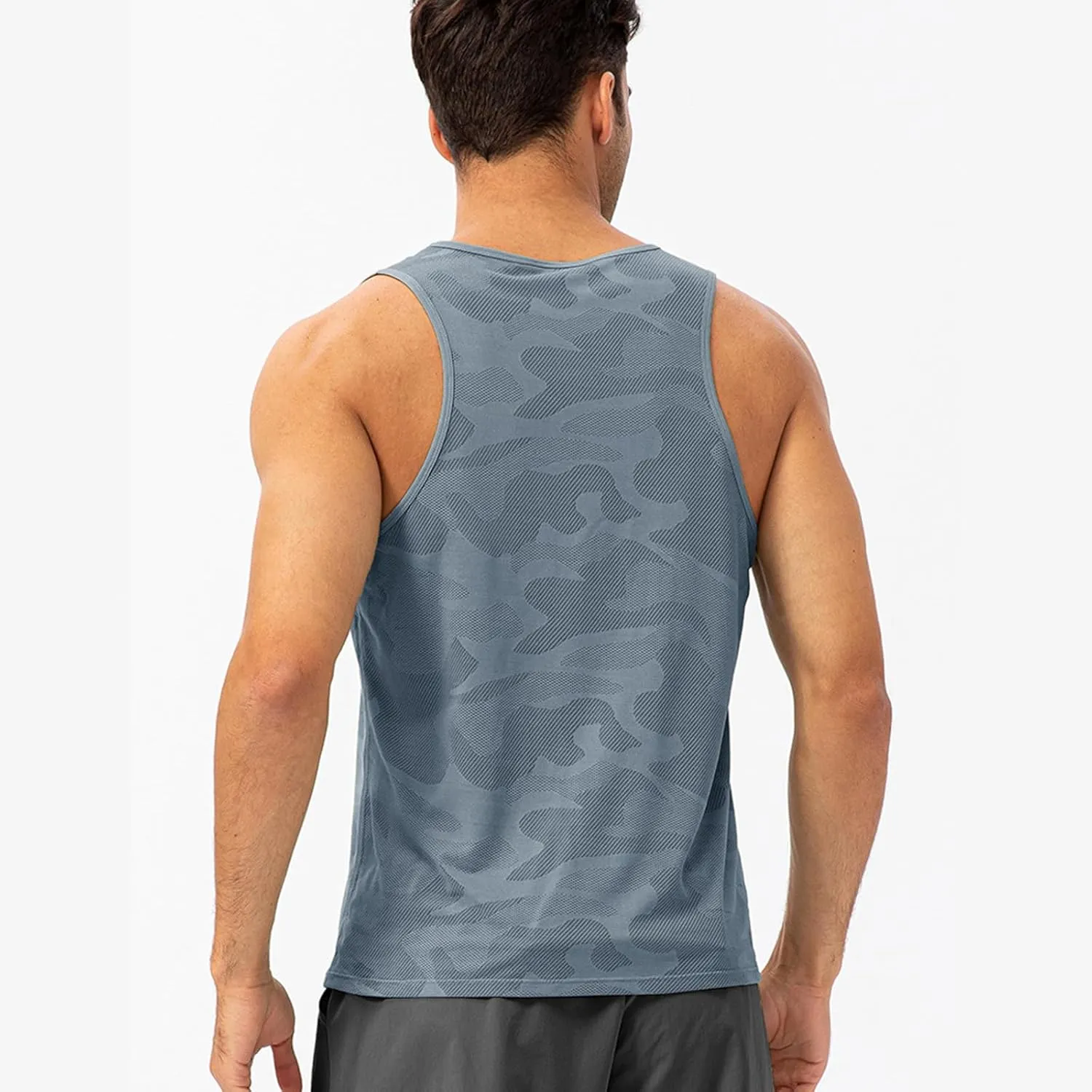 Men's Solid Color Gym Vest Sleeveless Round Neck Quick Dry Training Gym Shirt T-Shirt