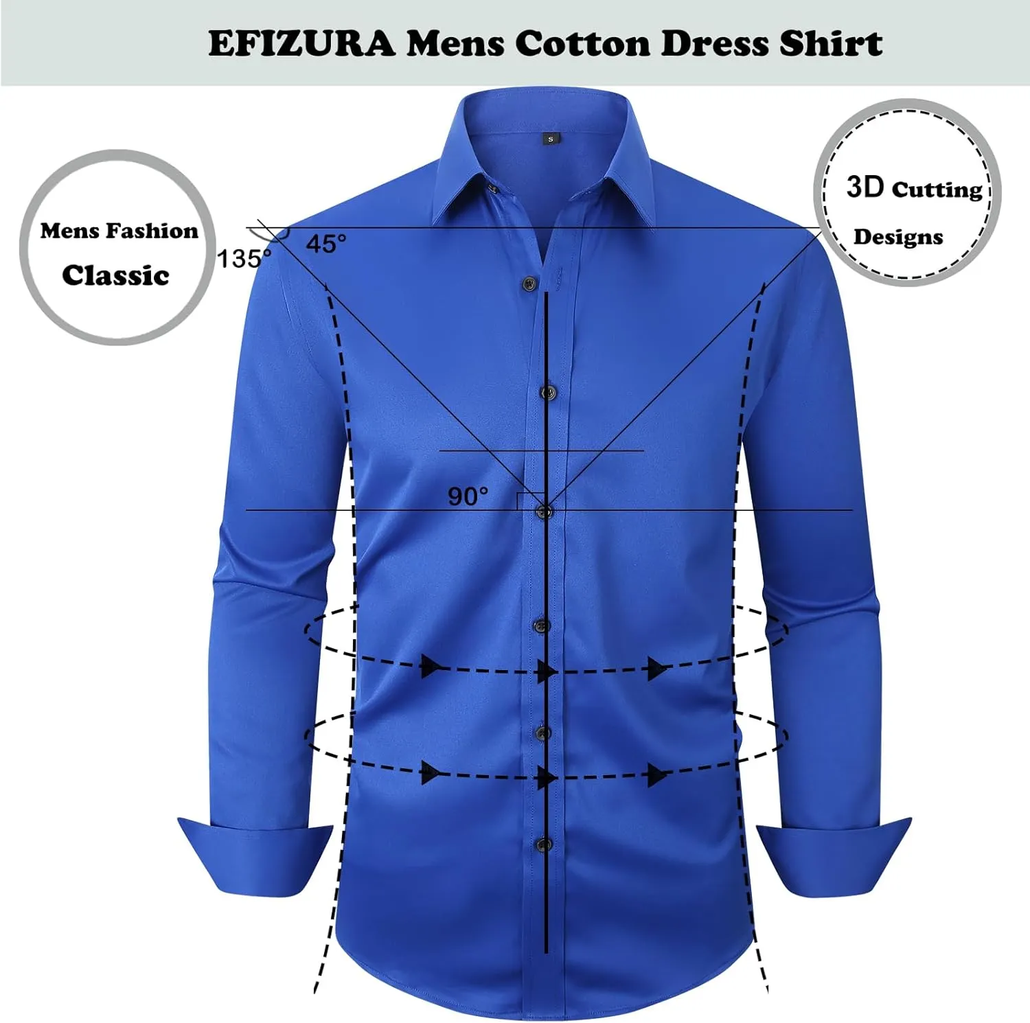 Mens Stretch Button Down Shirt Regular Fit Casual and Business Wrinkle-Resistant Dress Shirts for Men