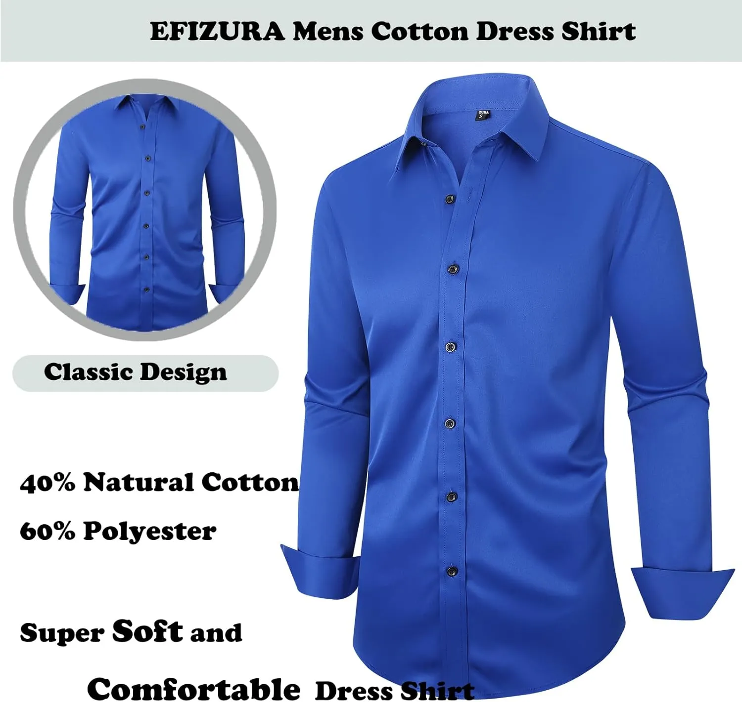Mens Stretch Button Down Shirt Regular Fit Casual and Business Wrinkle-Resistant Dress Shirts for Men