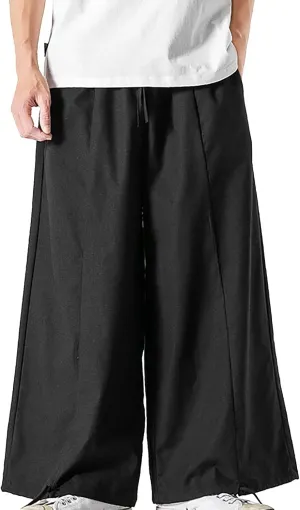 Mens Summer Linen Cotton Harem Pants Wide Leg Baggy Drawstring Bloomers Fashion Straight Leg Japanese Style Casual Trousers