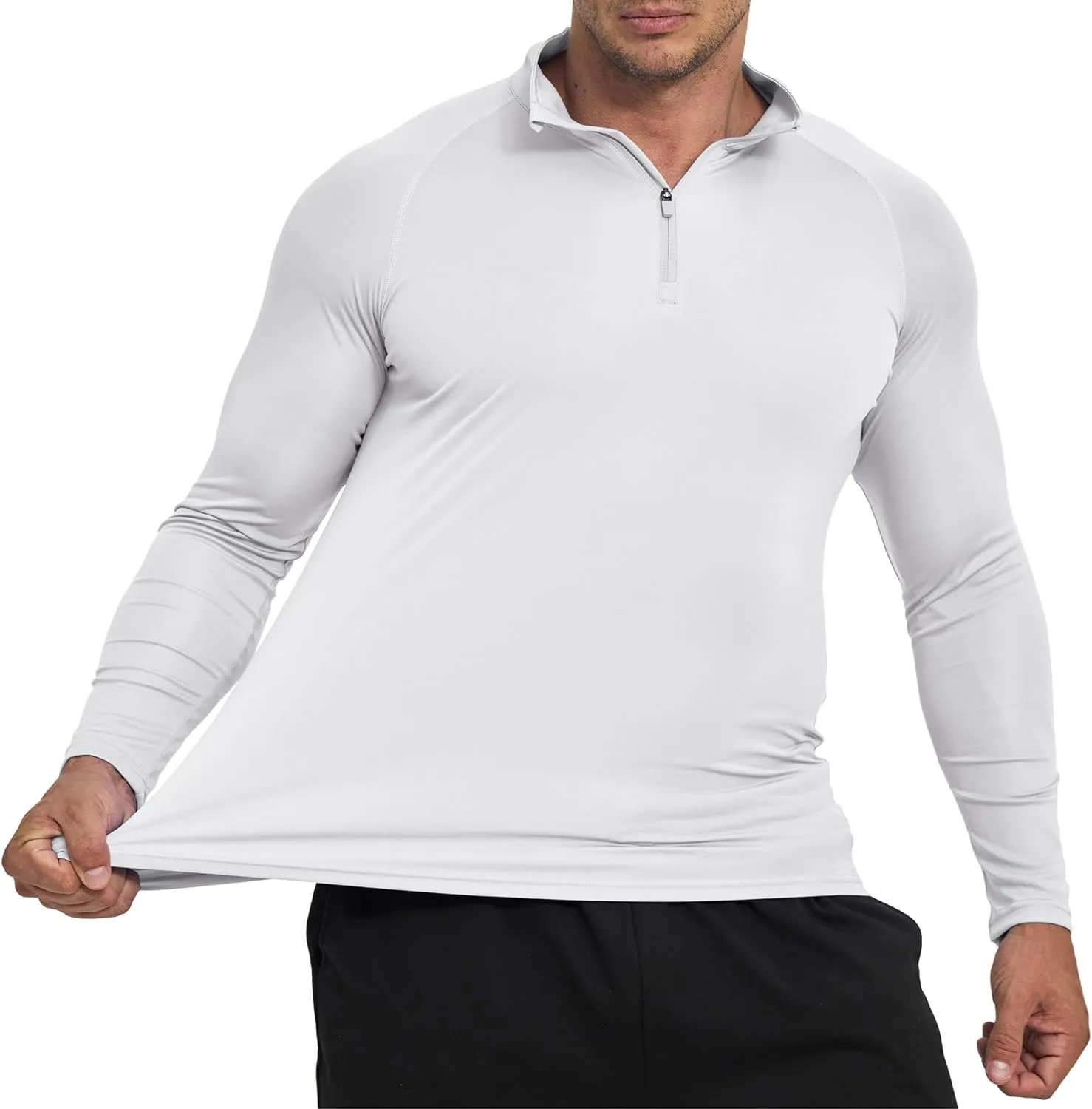 Men's Sun Protection Shirt Zip Long Sleeve Workout Pullover Tops Loose Fitting Quick Dry -Shirt