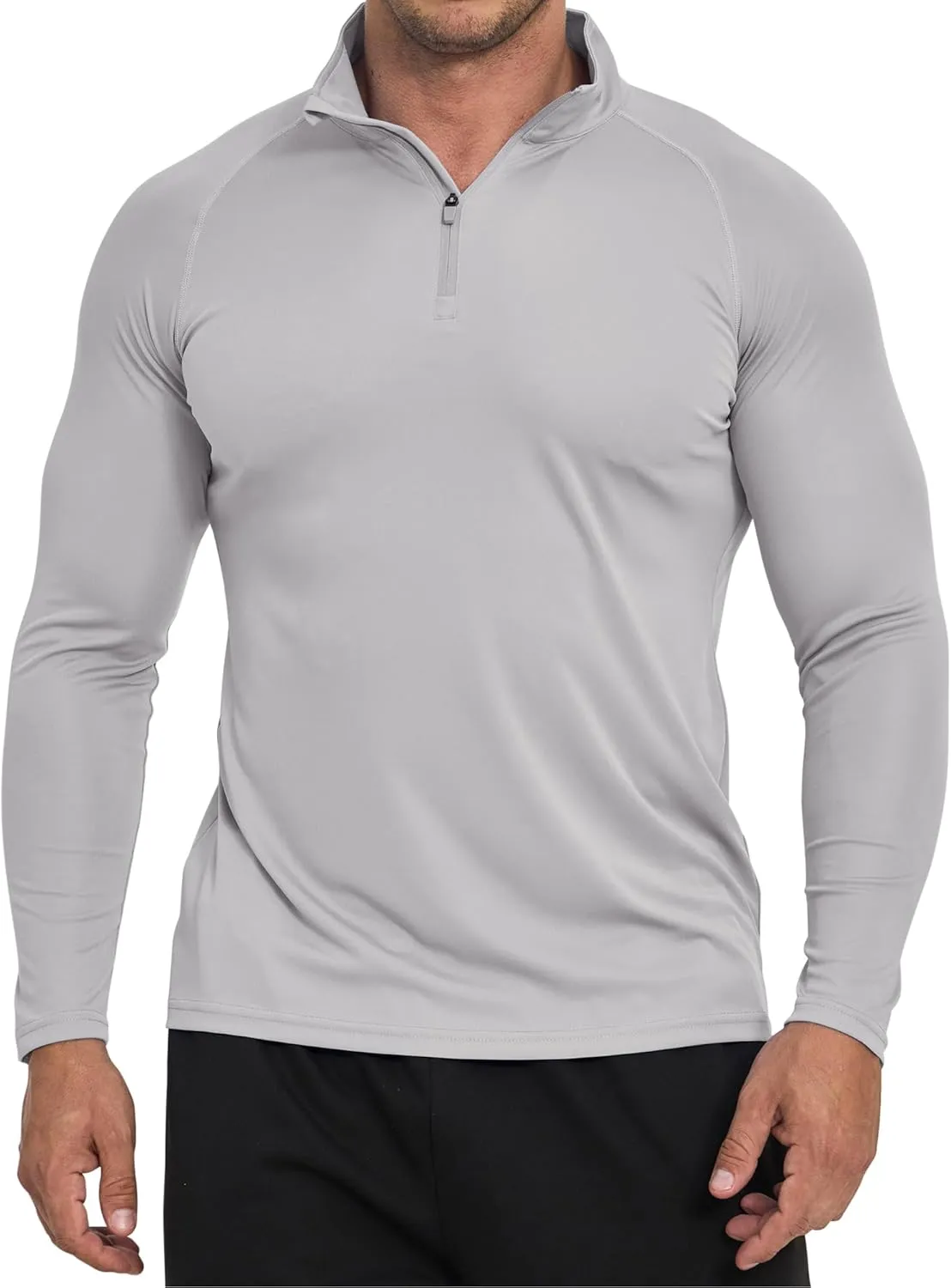 Men's Sun Protection Shirt Zip Long Sleeve Workout Pullover Tops Loose Fitting Quick Dry -Shirt