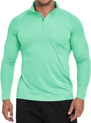 Men's Sun Protection Shirt Zip Long Sleeve Workout Pullover Tops Loose Fitting Quick Dry -Shirt