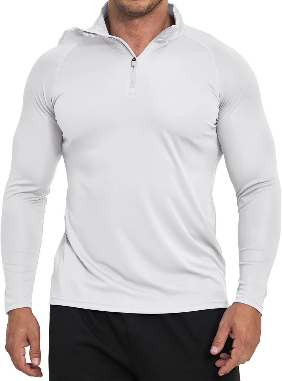 Men's Sun Protection Shirt Zip Long Sleeve Workout Pullover Tops Loose Fitting Quick Dry -Shirt