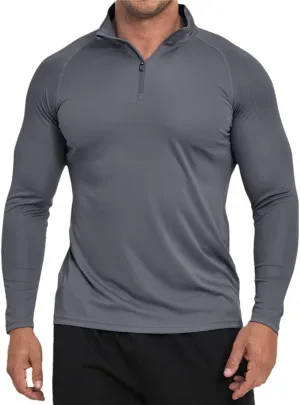 Men's Sun Protection Shirt Zip Long Sleeve Workout Pullover Tops Loose Fitting Quick Dry -Shirt