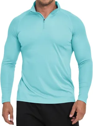 Men's Sun Protection Shirt Zip Long Sleeve Workout Pullover Tops Loose Fitting Quick Dry -Shirt