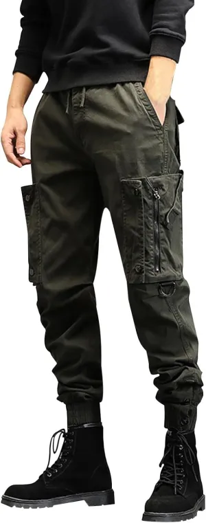 Men's Sweatpants Zipper Pockets Outdoor Hiking Foot Trousers Solid Color Casual Joggers Plus Size Fashion Cargo Pants
