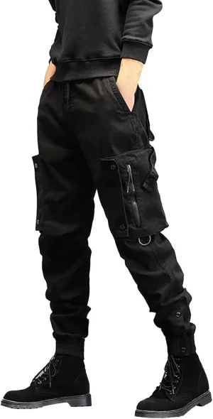 Men's Sweatpants Zipper Pockets Outdoor Hiking Foot Trousers Solid Color Casual Joggers Plus Size Fashion Cargo Pants