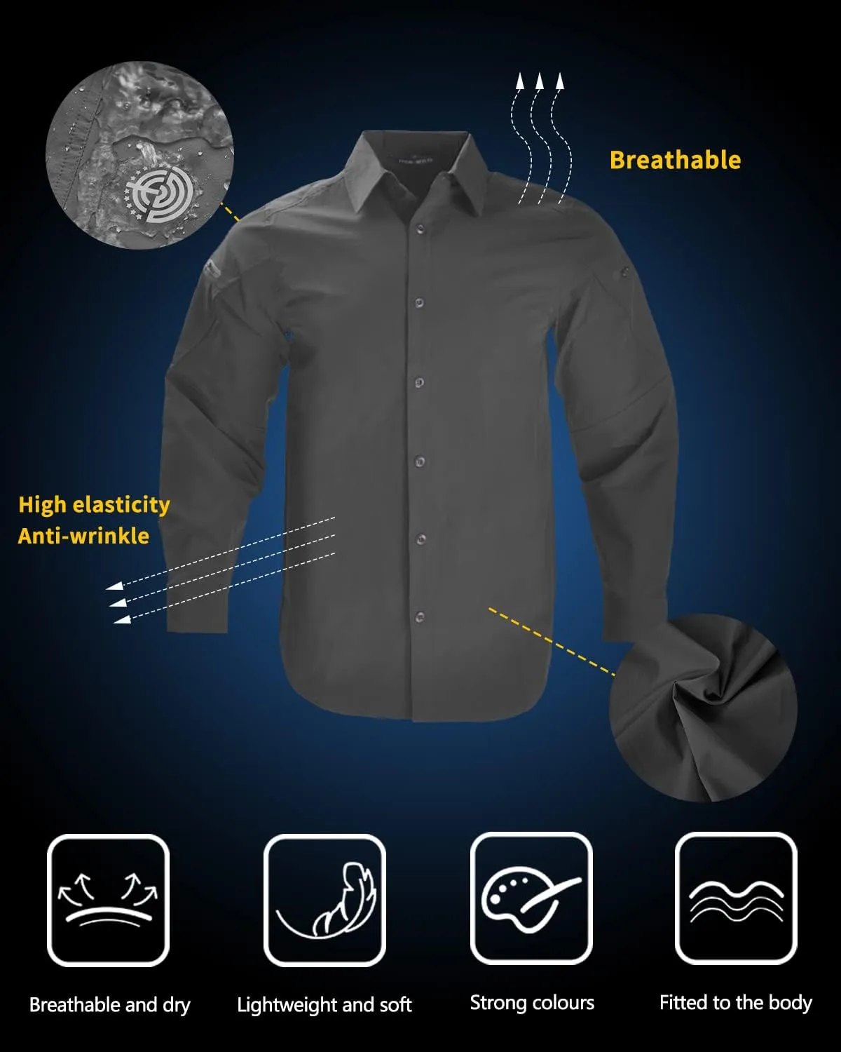 Men's Tactical Shirt Fishing Shirts Long Sleeve Sun Protection Breathable Quick Dry Work Shirt for Hiking