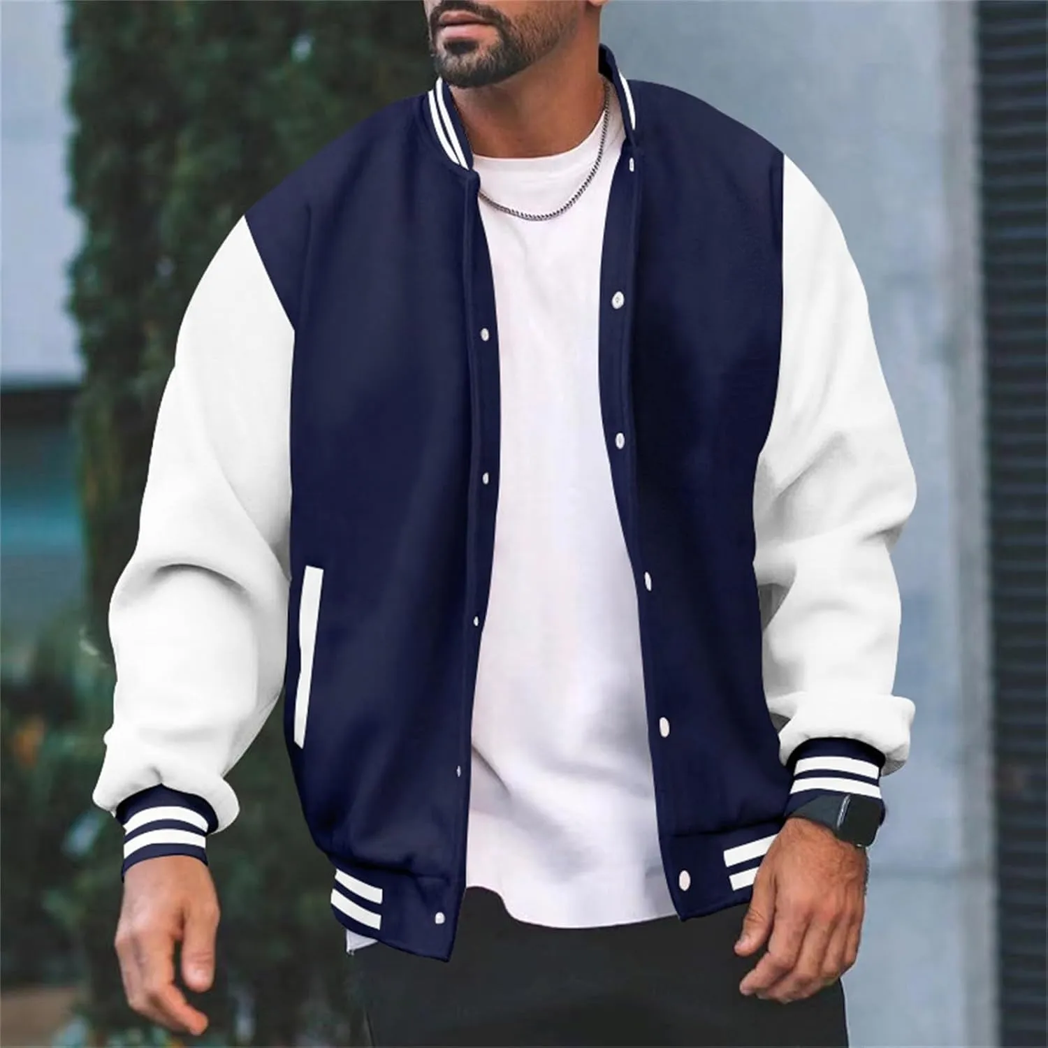 Mens Varsity Jackets Faux Leather Sleeve Letterman Baseball Jacket Bomber Coat Harajuku Vintage Tops