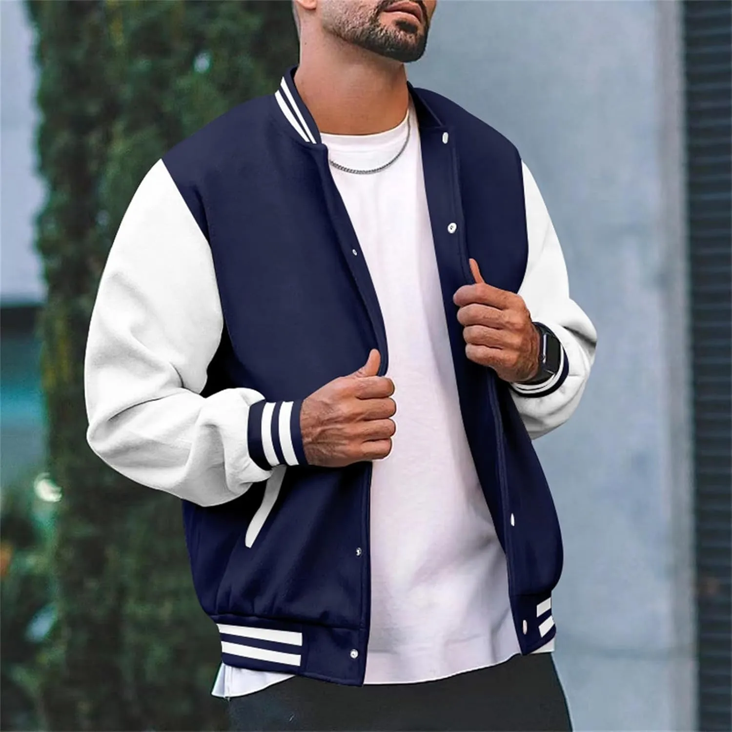 Mens Varsity Jackets Faux Leather Sleeve Letterman Baseball Jacket Bomber Coat Harajuku Vintage Tops