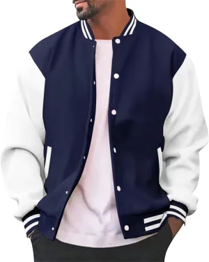 Mens Varsity Jackets Faux Leather Sleeve Letterman Baseball Jacket Bomber Coat Harajuku Vintage Tops