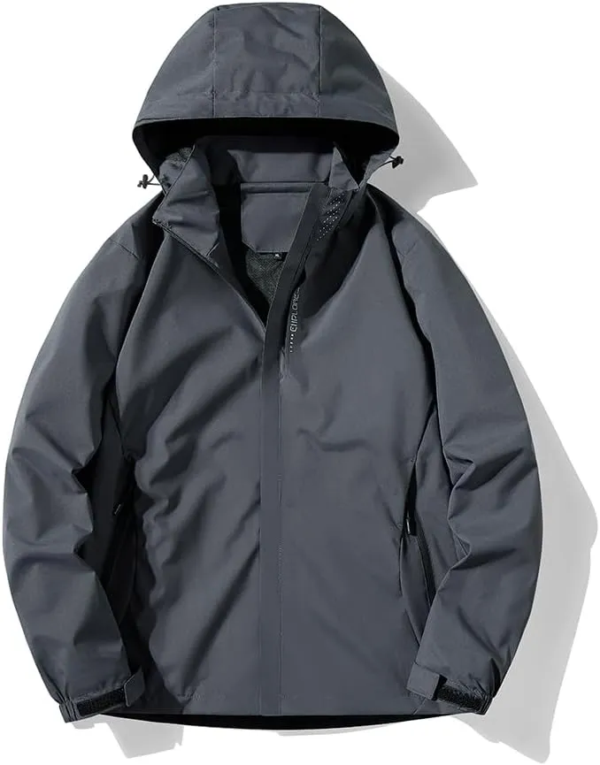 Men's Waterproof Windbreaker with Removable Hood Lightweight Rain Coats for Casual Hiking Cycling