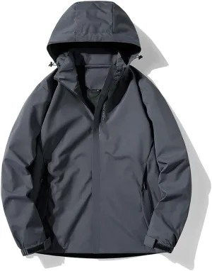 Men's Waterproof Windbreaker with Removable Hood Lightweight Rain Coats for Casual Hiking Cycling