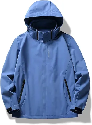 Men's Waterproof Windbreaker with Removable Hood Lightweight Rain Coats for Casual Hiking Cycling