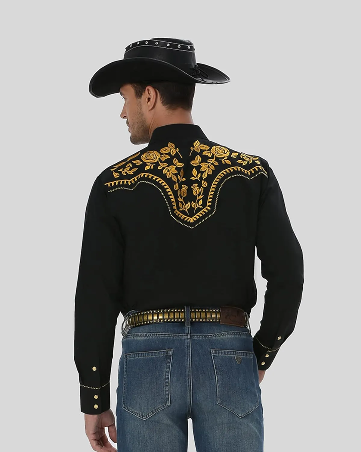 Men's Western Cowboy Shirt Embroidered Long Sleeve Casual Snap Button Down Shirt