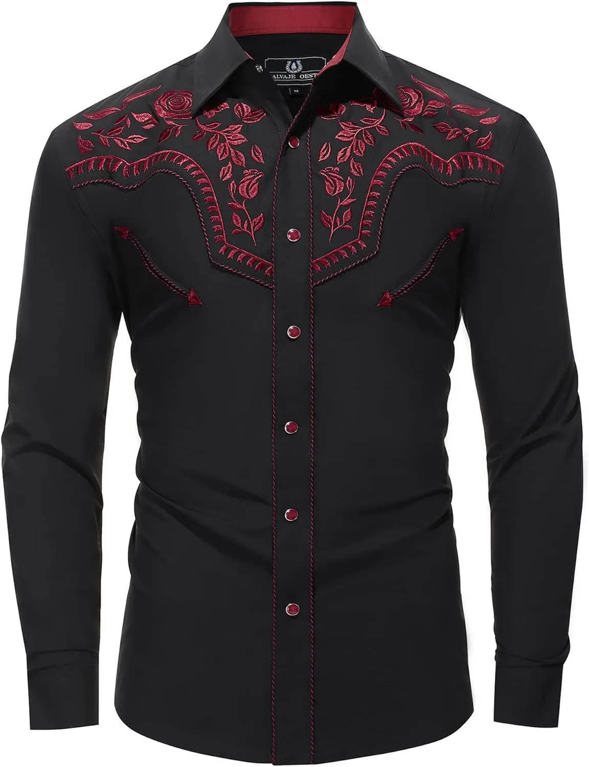 Men's Western Cowboy Shirt Embroidered Long Sleeve Casual Snap Button Down Shirt