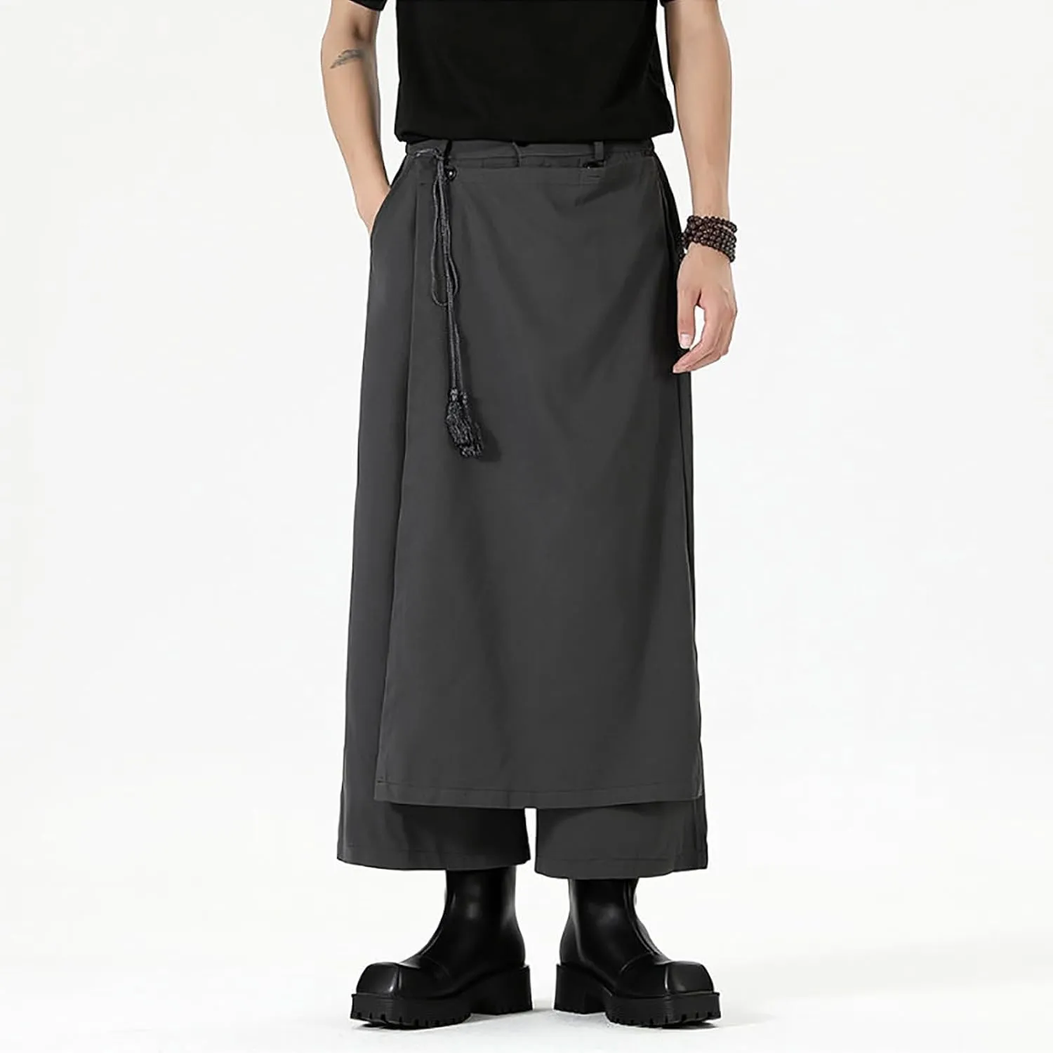 Men's Wide Leg Harem Pants Drop Crotch Baggy Drawstring Streetwear Japanese Harajuku Trousers with Pockets