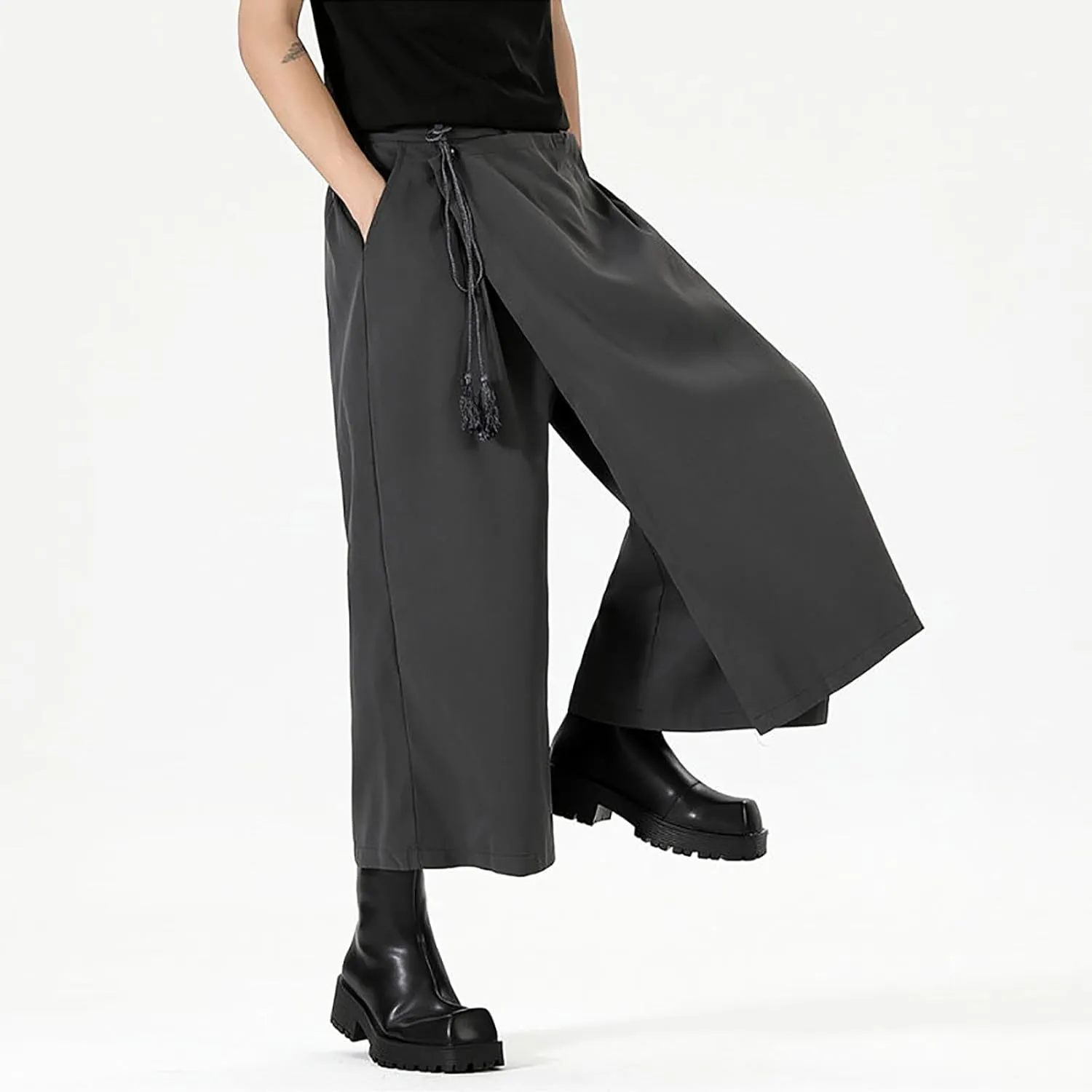 Men's Wide Leg Harem Pants Drop Crotch Baggy Drawstring Streetwear Japanese Harajuku Trousers with Pockets