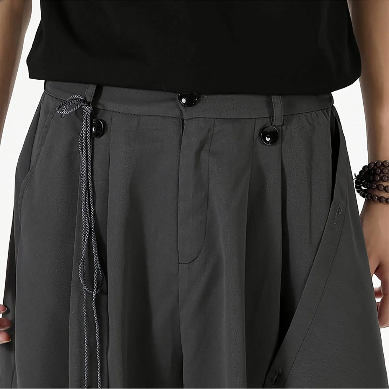 Men's Wide Leg Harem Pants Drop Crotch Baggy Drawstring Streetwear Japanese Harajuku Trousers with Pockets