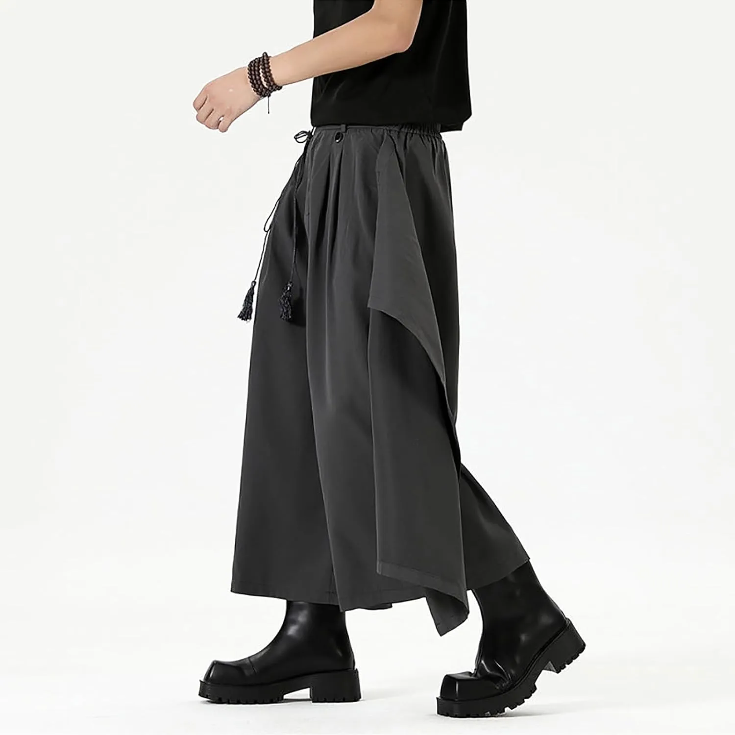 Men's Wide Leg Harem Pants Drop Crotch Baggy Drawstring Streetwear Japanese Harajuku Trousers with Pockets