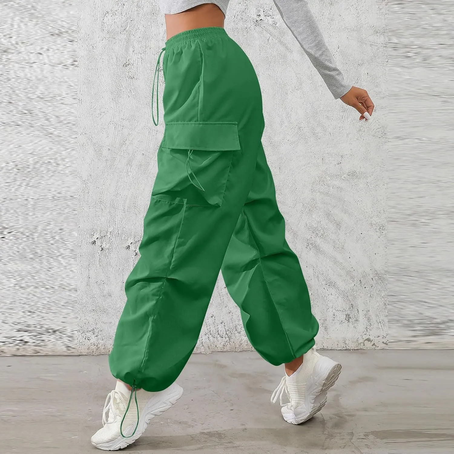 midelxp Baggy Cargo Pants Women Lightweight High Waisted Parachute Pants with Pockets Outdoor Hiking Pants Y2k Streetwear