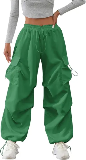 midelxp Baggy Cargo Pants Women Lightweight High Waisted Parachute Pants with Pockets Outdoor Hiking Pants Y2k Streetwear