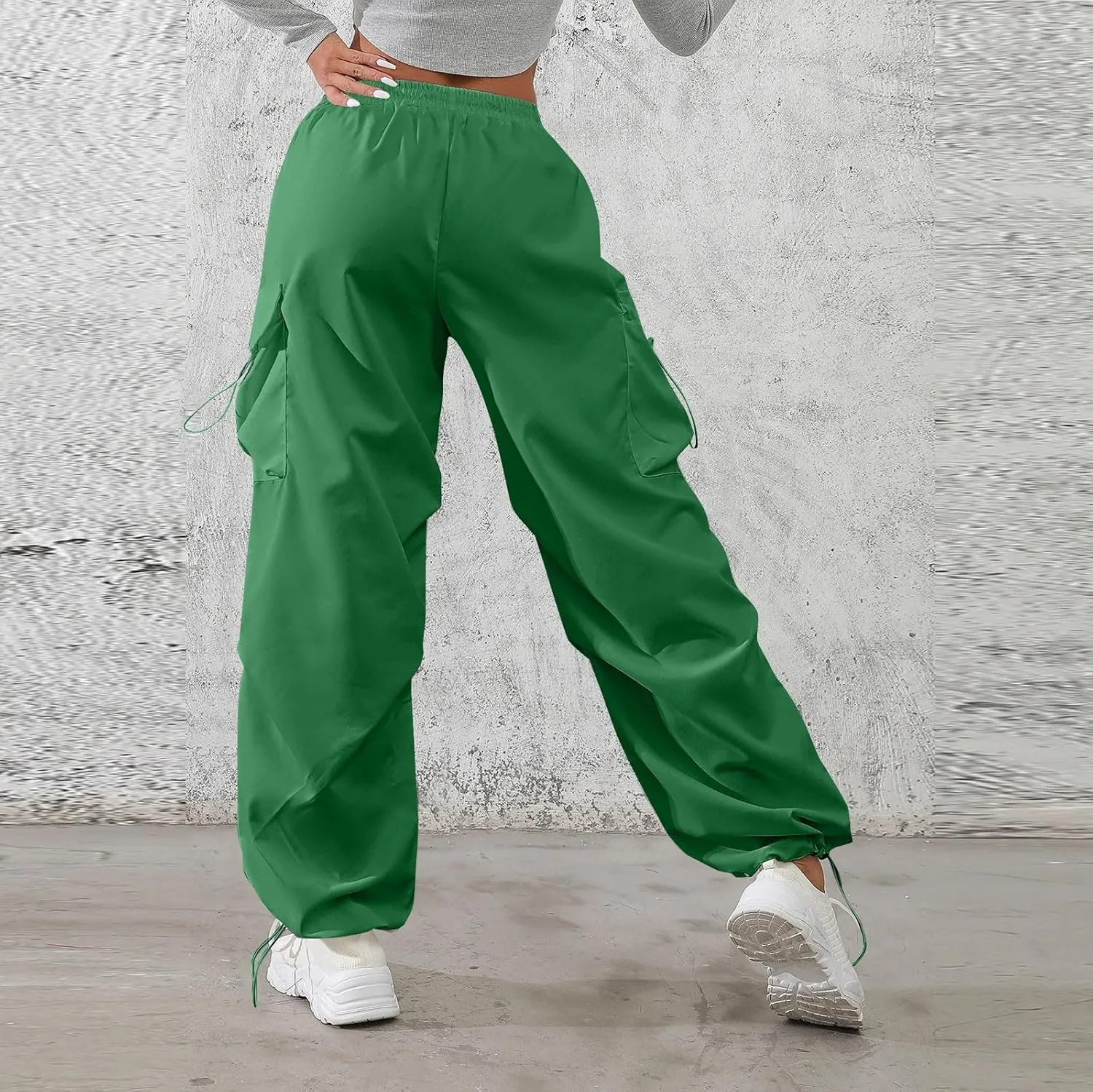 midelxp Baggy Cargo Pants Women Lightweight High Waisted Parachute Pants with Pockets Outdoor Hiking Pants Y2k Streetwear