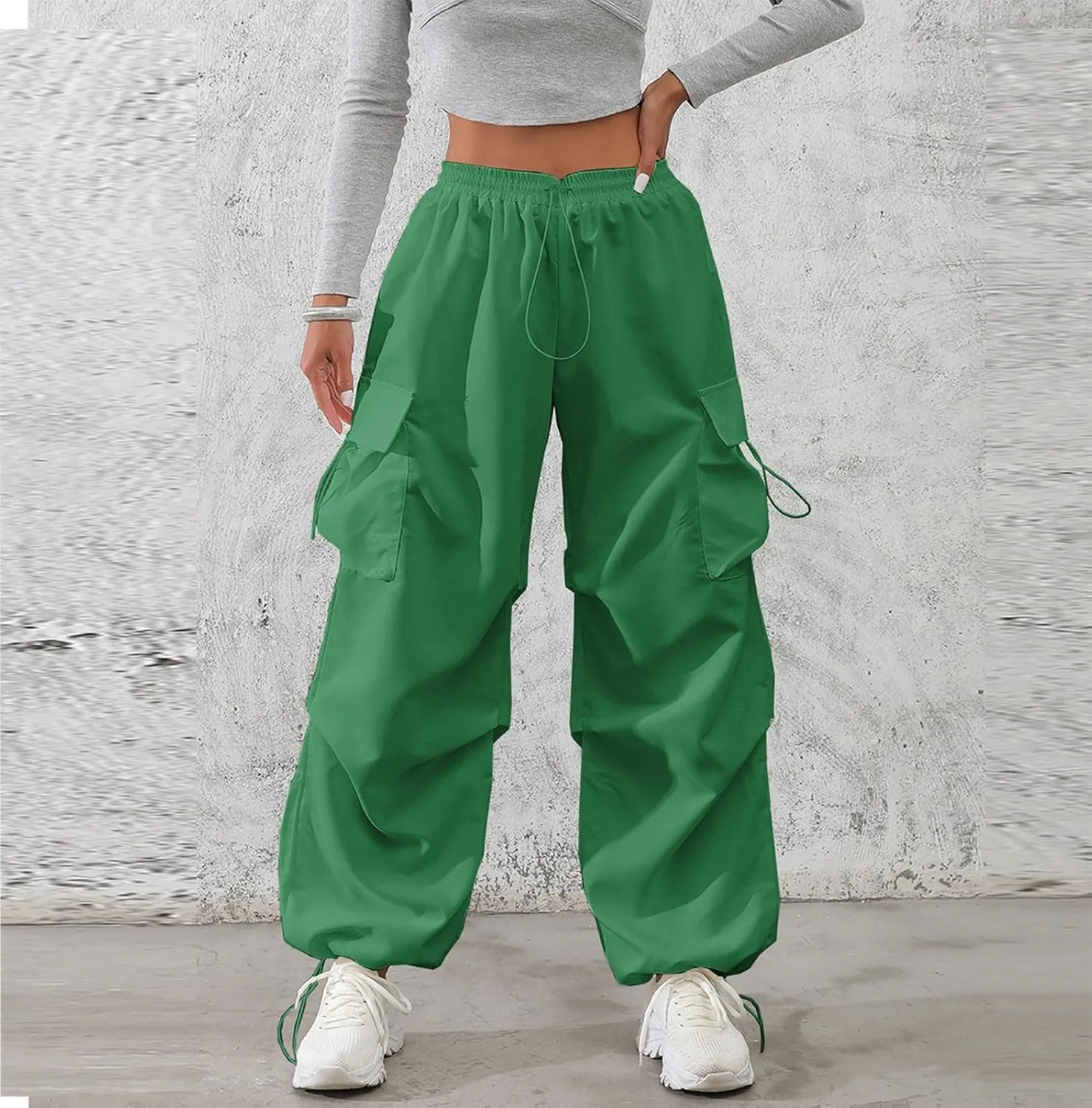 midelxp Baggy Cargo Pants Women Lightweight High Waisted Parachute Pants with Pockets Outdoor Hiking Pants Y2k Streetwear
