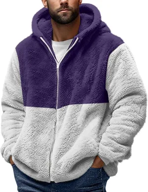 Muscularfit Mens Fuzzy Sherpa Jacket Fleece Long Sleeve Full-Zip Hooded Shirt Casual Warm Winter Jacket Coats Outdoor Fashion
