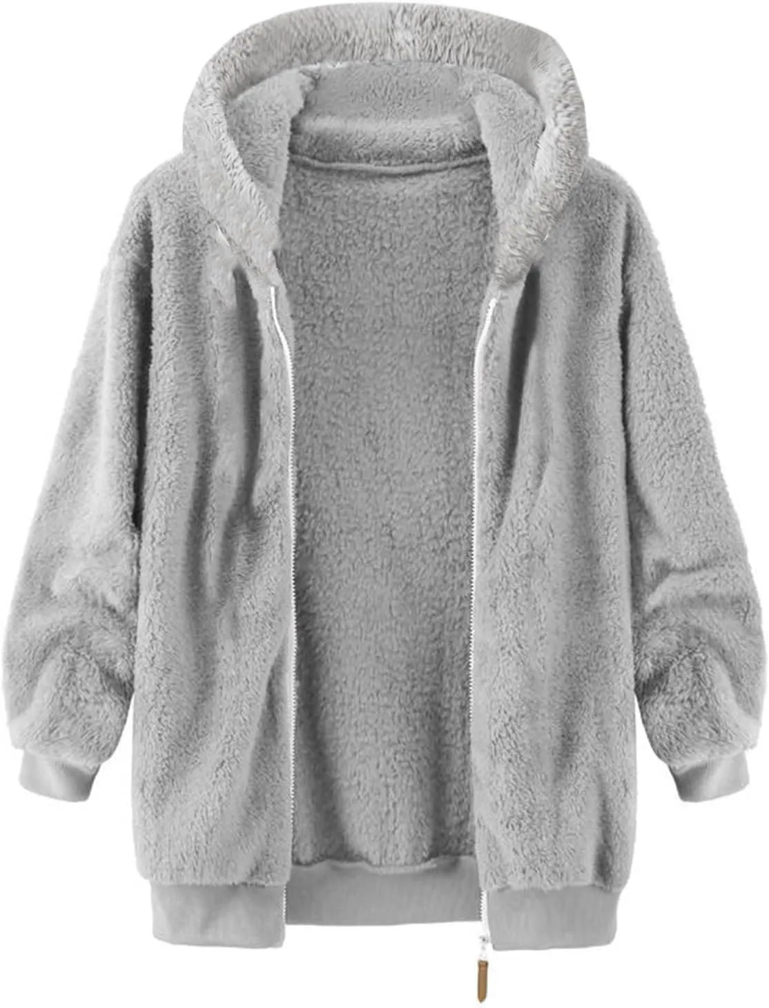 Muscularfit Mens Fuzzy Sherpa Jacket Fleece Long Sleeve Full-Zip Hooded Shirt Casual Warm Winter Jacket Coats Outdoor Fashion