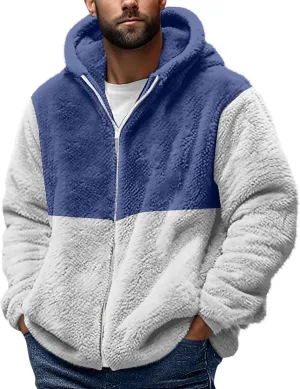 Muscularfit Mens Fuzzy Sherpa Jacket Fleece Long Sleeve Full-Zip Hooded Shirt Casual Warm Winter Jacket Coats Outdoor Fashion