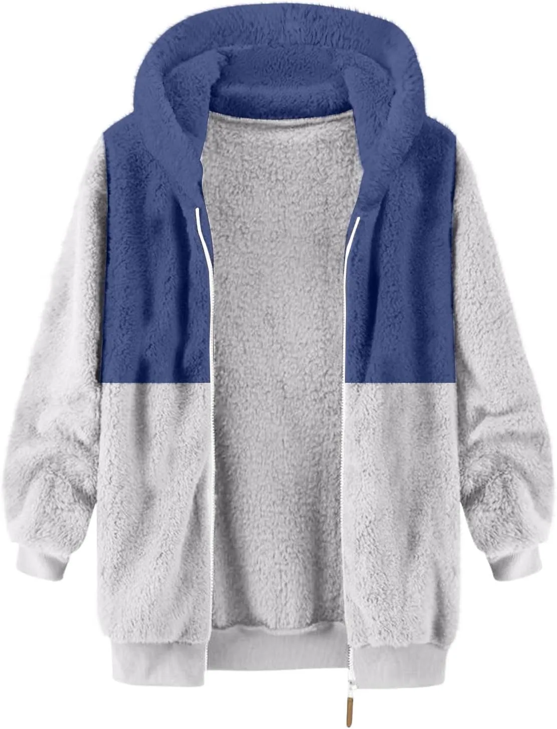 Muscularfit Mens Fuzzy Sherpa Jacket Fleece Long Sleeve Full-Zip Hooded Shirt Casual Warm Winter Jacket Coats Outdoor Fashion