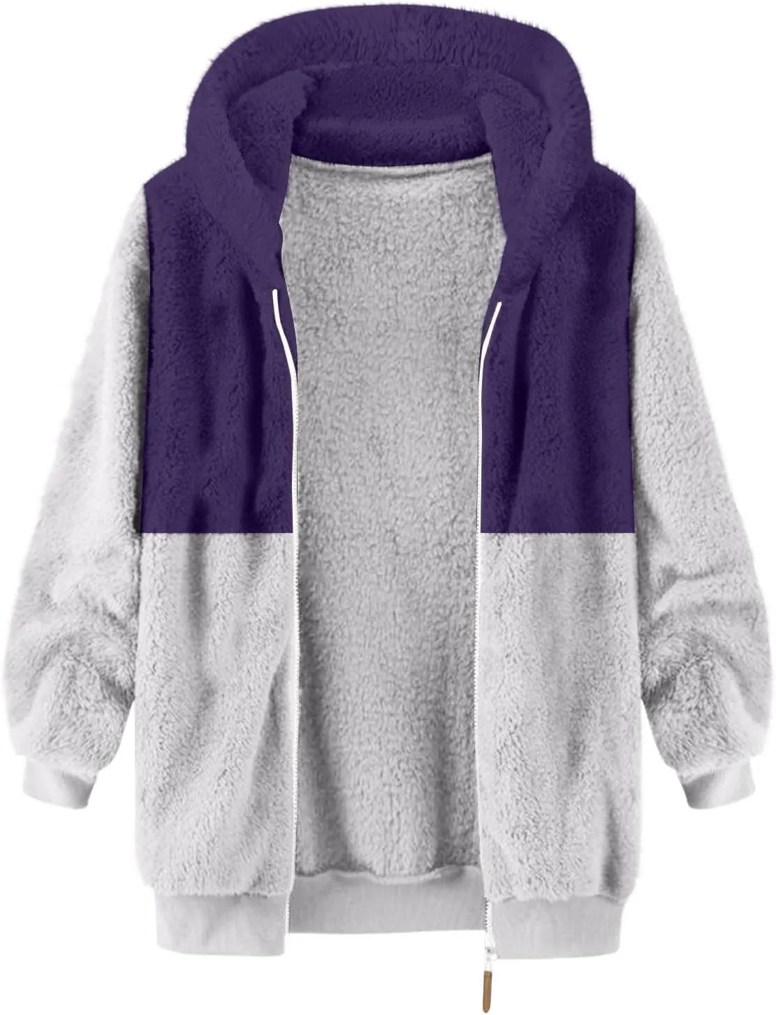 Muscularfit Mens Fuzzy Sherpa Jacket Fleece Long Sleeve Full-Zip Hooded Shirt Casual Warm Winter Jacket Coats Outdoor Fashion