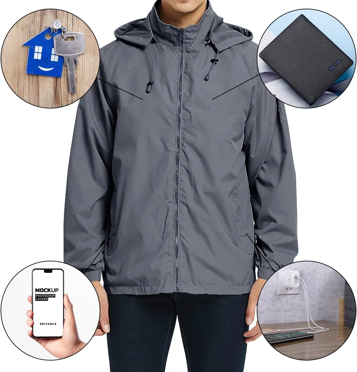 MYJAJAYI Mens Lightweight Windbreaker Waterproof Rain Jacket Hooded Windbreaker Jacket with Zipper Closure