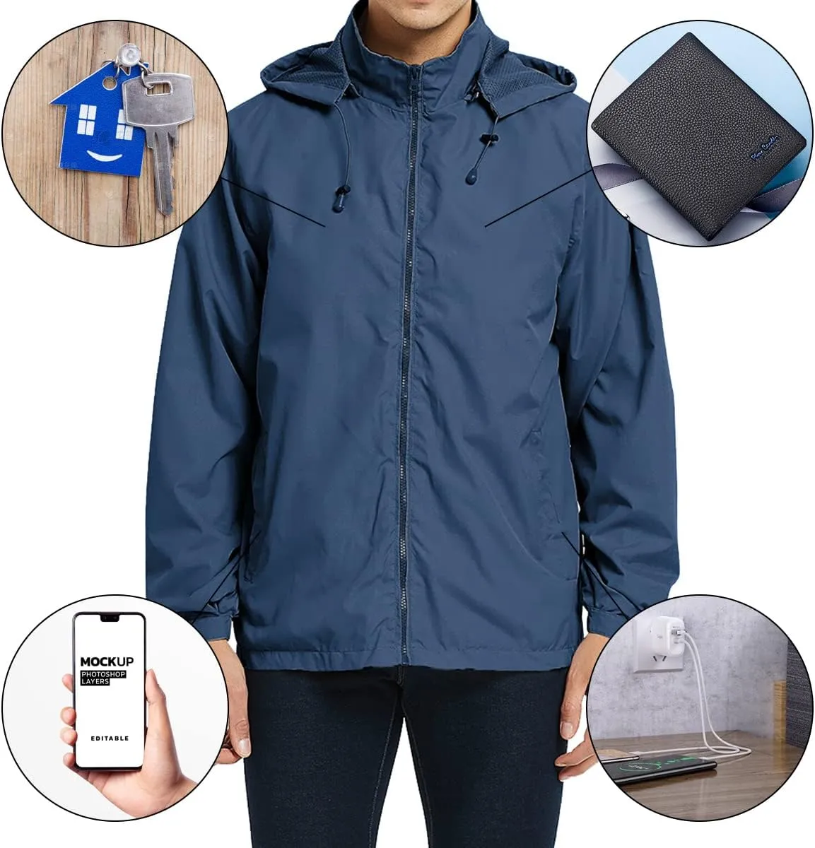 MYJAJAYI Mens Lightweight Windbreaker Waterproof Rain Jacket Hooded Windbreaker Jacket with Zipper Closure