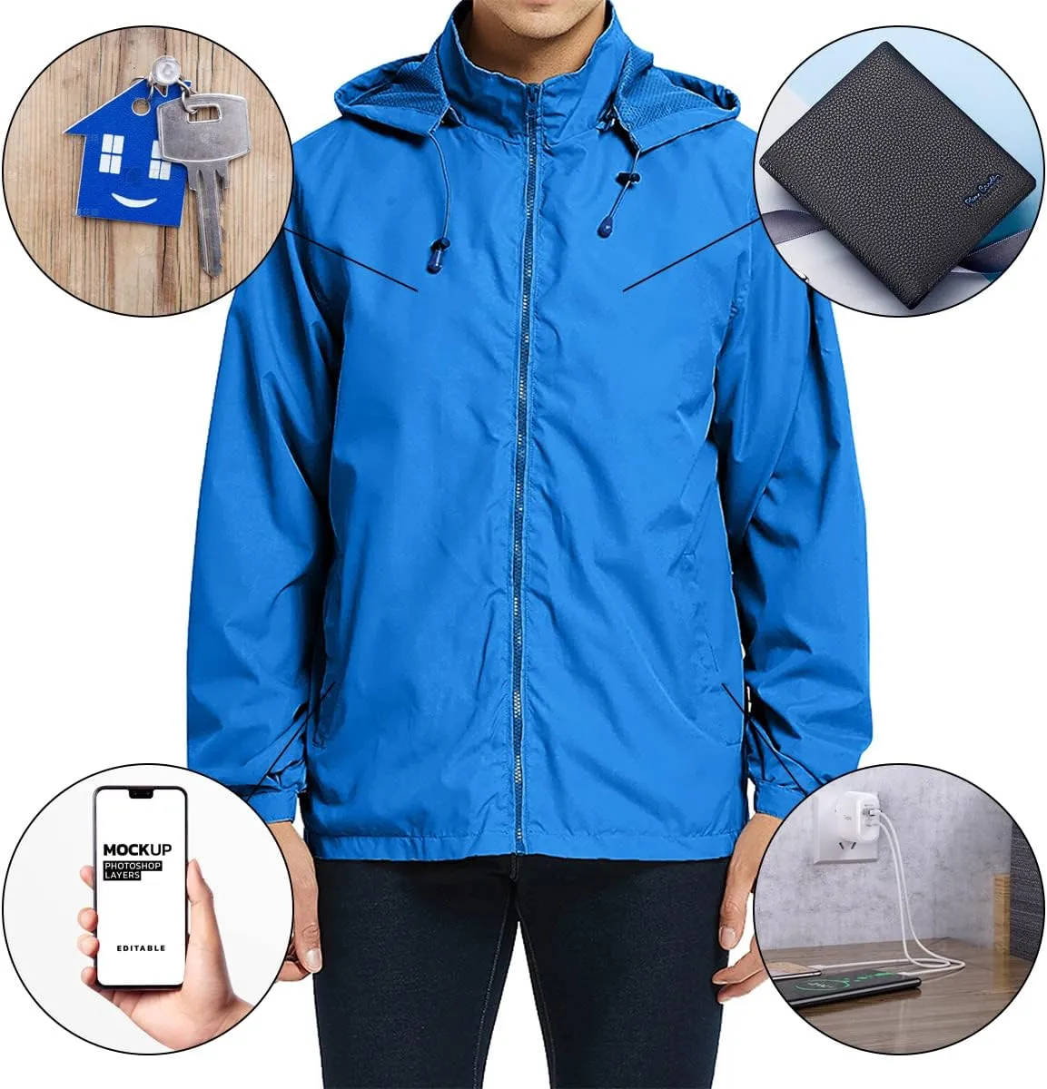 MYJAJAYI Mens Lightweight Windbreaker Waterproof Rain Jacket Hooded Windbreaker Jacket with Zipper Closure