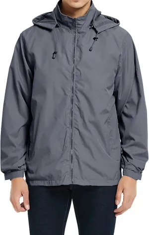 MYJAJAYI Mens Lightweight Windbreaker Waterproof Rain Jacket Hooded Windbreaker Jacket with Zipper Closure