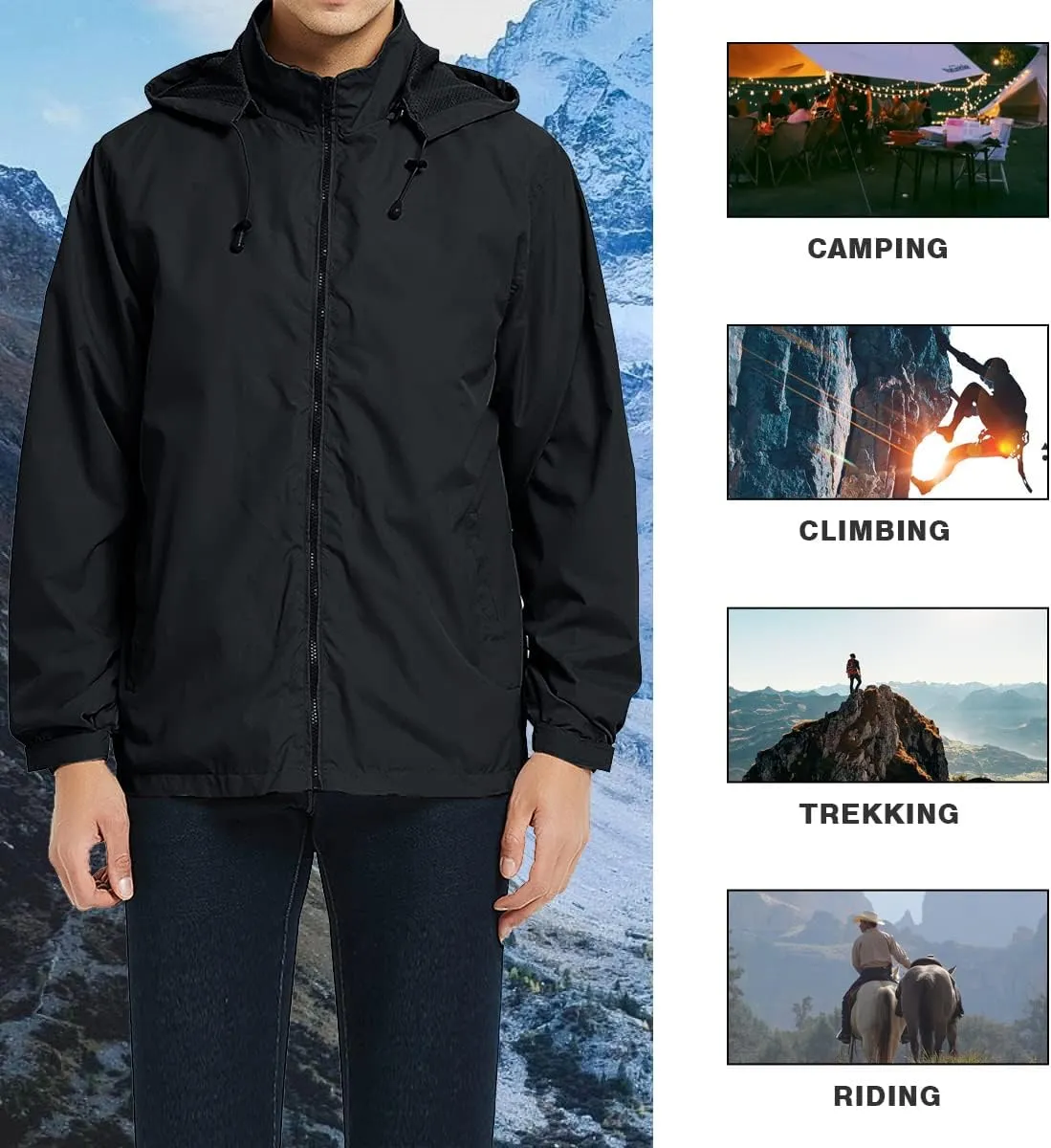 MYJAJAYI Mens Lightweight Windbreaker Waterproof Rain Jacket Hooded Windbreaker Jacket with Zipper Closure