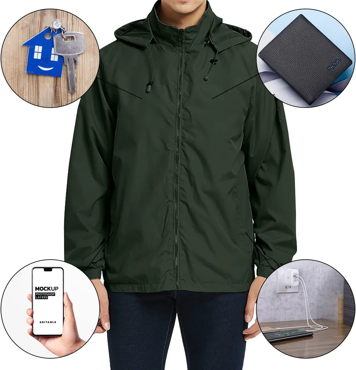 MYJAJAYI Mens Lightweight Windbreaker Waterproof Rain Jacket Hooded Windbreaker Jacket with Zipper Closure