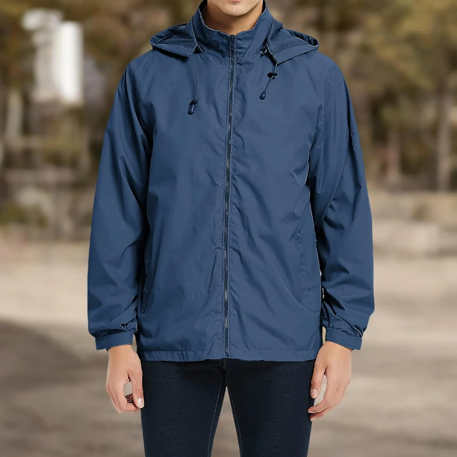 MYJAJAYI Mens Lightweight Windbreaker Waterproof Rain Jacket Hooded Windbreaker Jacket with Zipper Closure
