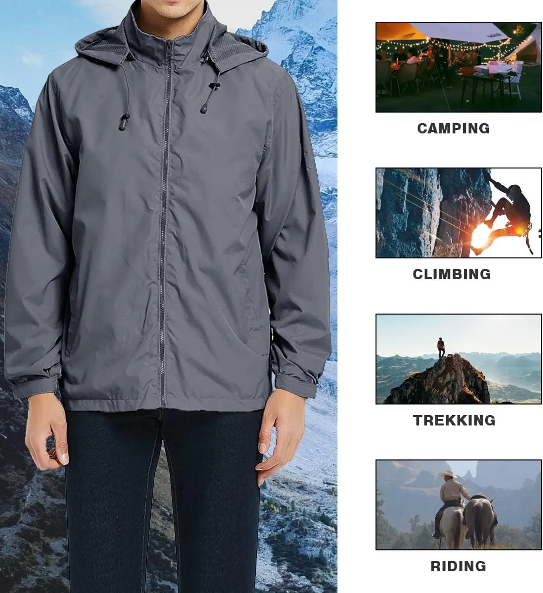 MYJAJAYI Mens Lightweight Windbreaker Waterproof Rain Jacket Hooded Windbreaker Jacket with Zipper Closure