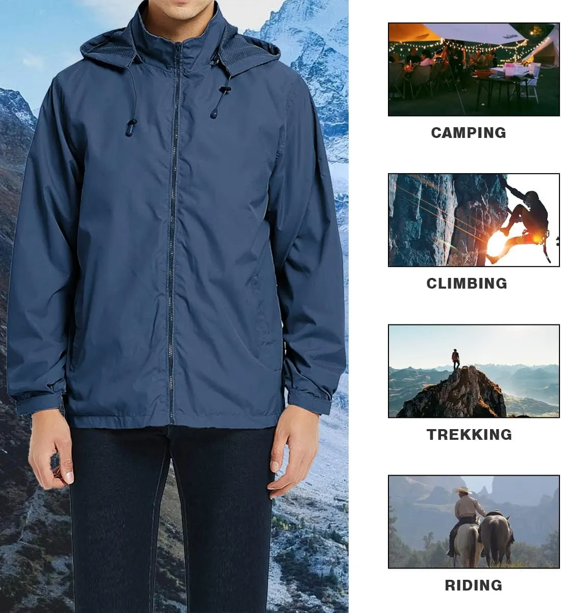 MYJAJAYI Mens Lightweight Windbreaker Waterproof Rain Jacket Hooded Windbreaker Jacket with Zipper Closure