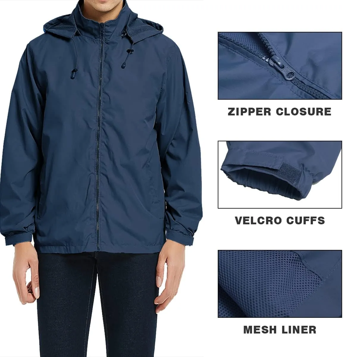 MYJAJAYI Mens Lightweight Windbreaker Waterproof Rain Jacket Hooded Windbreaker Jacket with Zipper Closure