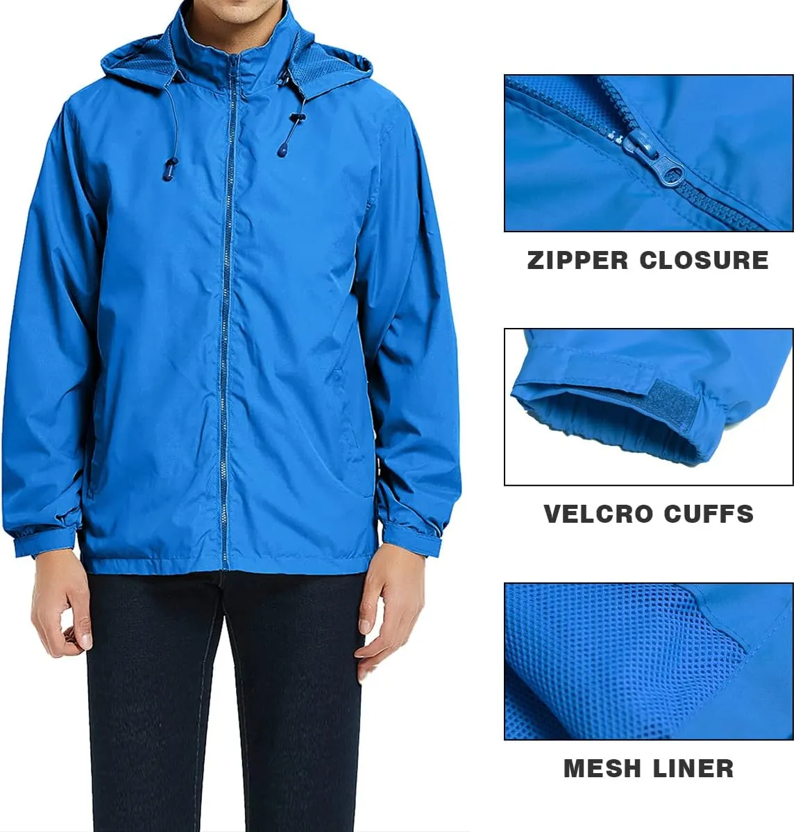 MYJAJAYI Mens Lightweight Windbreaker Waterproof Rain Jacket Hooded Windbreaker Jacket with Zipper Closure